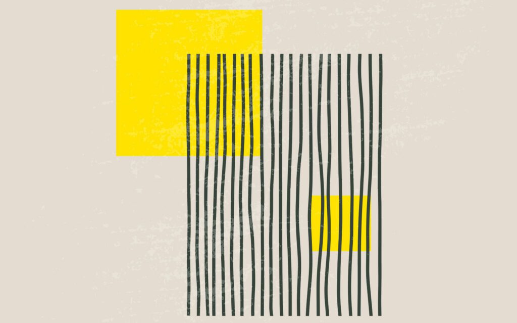 verticle black lines over two yellow squares of different sizes