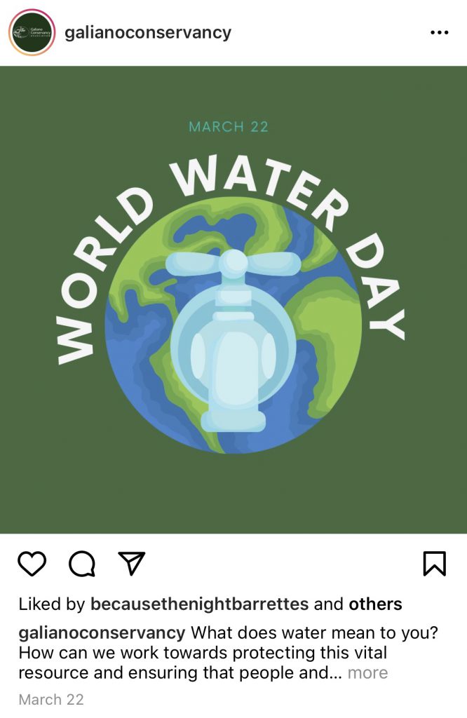 Galiano Conservancy Instagram World Water Day Post