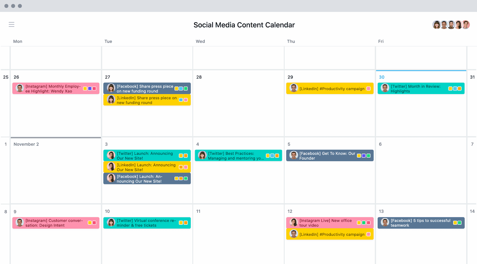 Asana Content Calendar Example