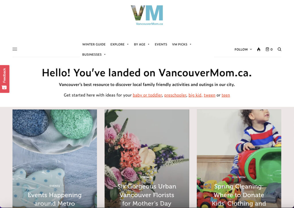 VancouverMom.ca hompage 2023